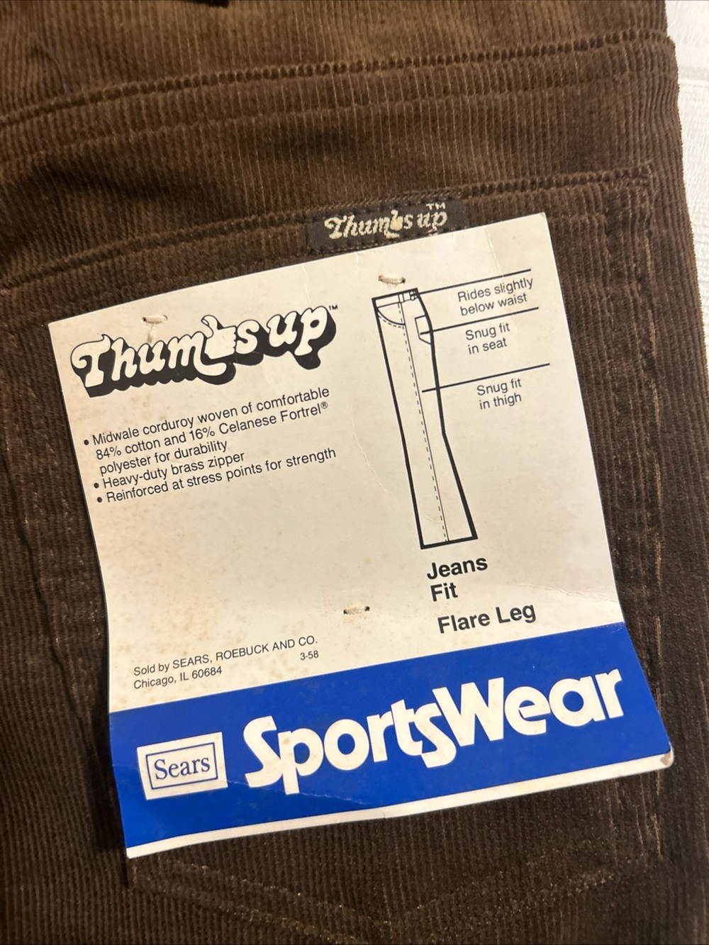 Sears Men's Dark Brown Corduroy Flare Leg Pants